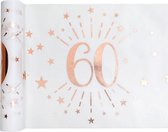 Santex Tafelloper op rol - 60 jaar verjaardag - non woven polyester - wit/rose goud - 30 x 500 cm
