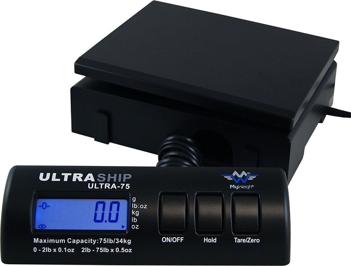 My Weigh ULTRASHIP 75 BLACK - Weegschaal - Keukenweegschaal - 2gr Nauwkeurig - Tot 34kg -Zwart