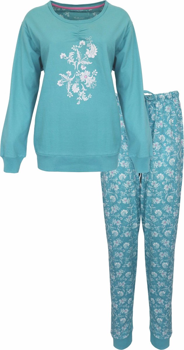 Tenderness Dames Pyjama - Katoen - Lange Mouwen - Aqua Groen