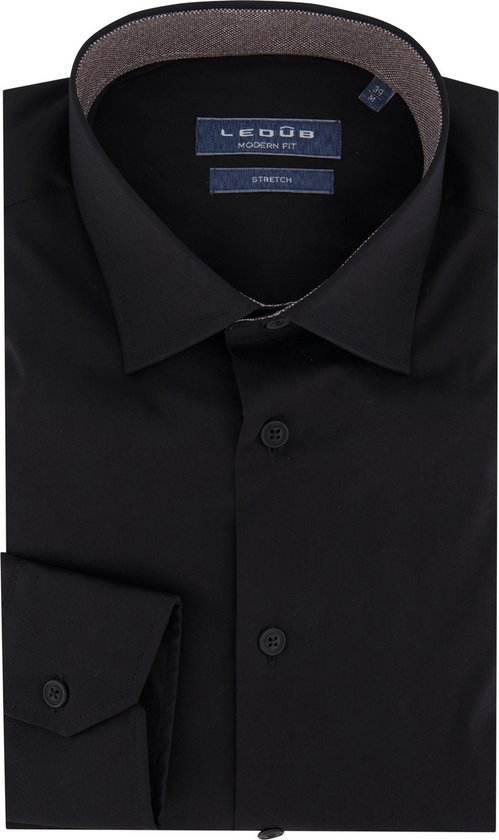 Ledub modern fit overhemd - zwart - Strijkvriendelijk - Boordmaat: 40