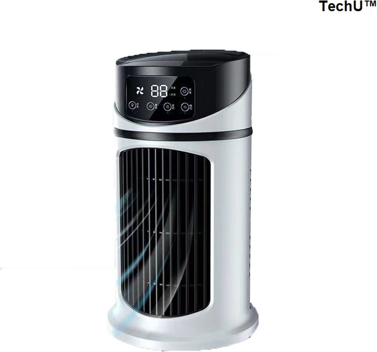 TechU™ Mini Airco 3 in 1 – Koelen, Blazen, Lucht Bevochtigen – Draagbare Luchtkoeler Koelventilator – 6 Wind Snelheden – Met Timing – USB Airconditioner – Wit