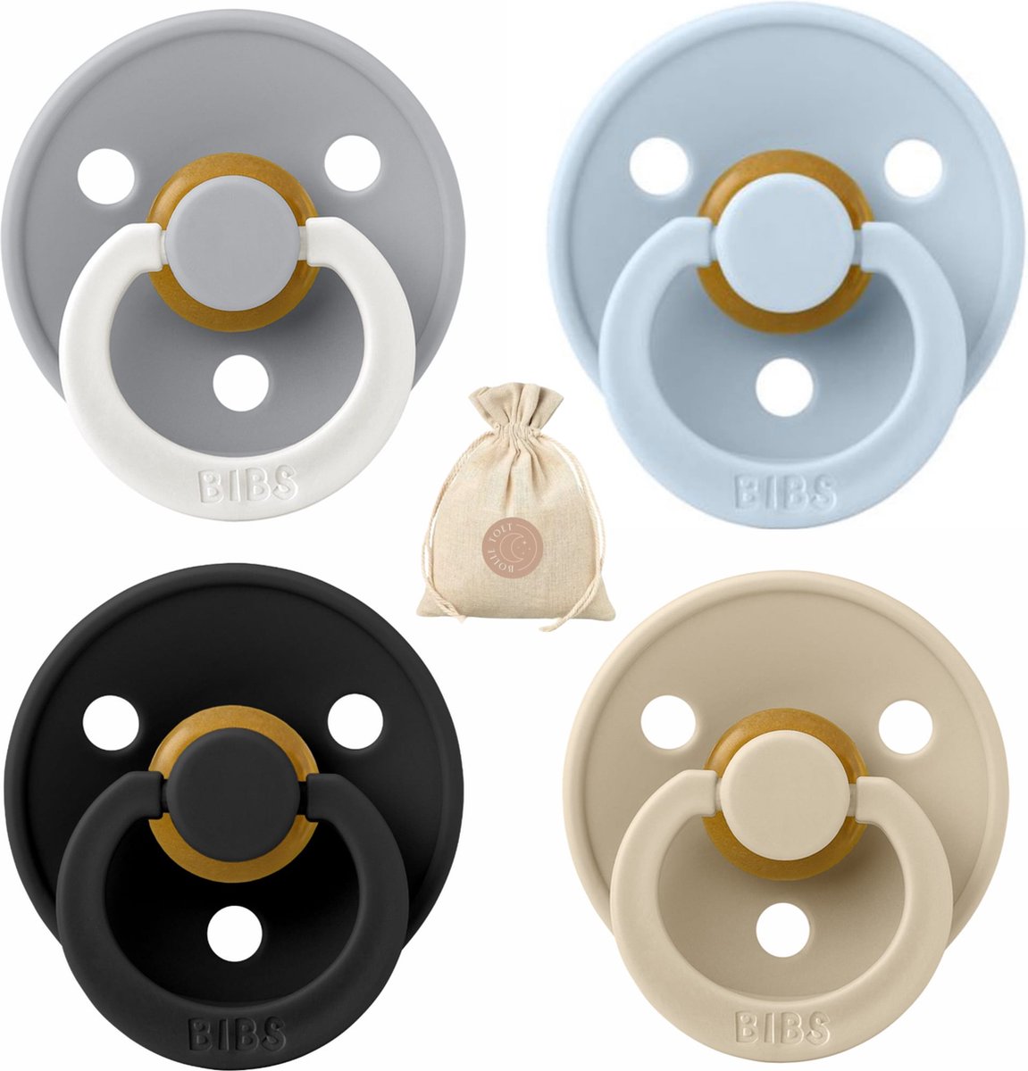 Goedkoopste BIBS fopspenen - T3 -Baby Blue, Vanilla, Black, Glow Cloud -18 maanden - spenen - speen - fopspeen - BolleToet speenzakje