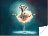 Poster - Koe - Ballet - Dieren - Portret - Blauw - Fotolijst - 120x90 cm - Kader - Poster met lijst
