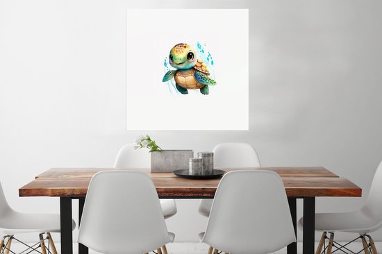 Affiche Tortue - Aquarelle - Couleurs - Animaux - Filles - Garçons - 75x75 cm