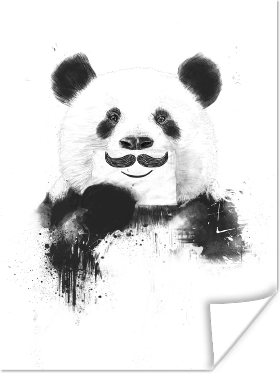 Poster Panda - Snor - Papier - Wit - 60x80 cm