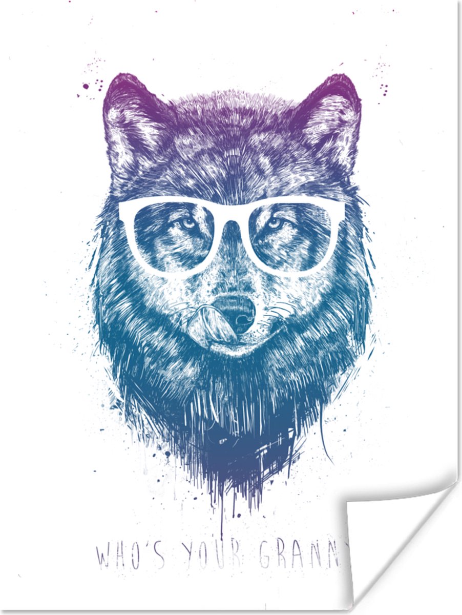 Poster Wolf - Bril - Quote - Dieren - 30x40 cm