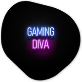 Organische Wanddecoratie - Kunststof Muurdecoratie- Organisch Schilderij - Gaming - Quotes - Neon - Gaming diva - Vrouwen- 90x90 cm - Organische spiegel vorm op kunststof