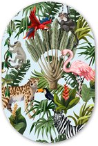 Muurovaal - Wandovaal - Kunststof Wanddecoratie - Ovalen Schilderij - Jungle - Dieren - Meisjes - Kinderen - Jongens - Flamingo - Papegaai - 40x60 cm - Ovale spiegel vorm op kunststof