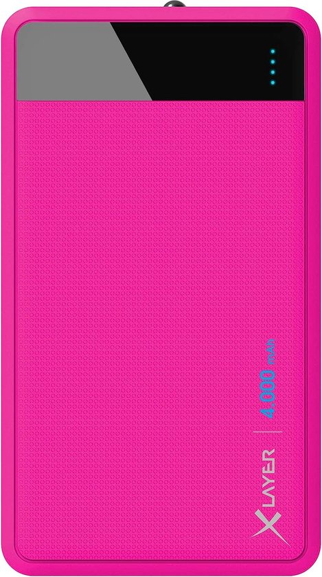XLayer – Colour Line Powerbank Roze - Lithium-Polymeer (LiPo) - 4000 mAh - Geschikt voor Smartphones of Tablets - Kleine Accu voor Onderweg – Met Zaklamp Geschikt voor Noodpakket - Roze