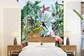 Behang - Fotobehang Jungle - Natuur - Jongens - Meisjes - Kinderen - Zebra - Flamingo - Breedte 205 cm x hoogte 280 cm