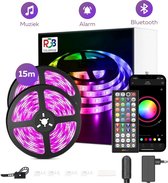 BYER RGB LED Strip Licht 15 Meter - Muzieksynchronisatie + Kleurverandering - Ingebouwde Microfoon - App Bediening + Afstandsbediening - Verlichting - 5050 RGB Led (5M/10M/15M/20M/30M)