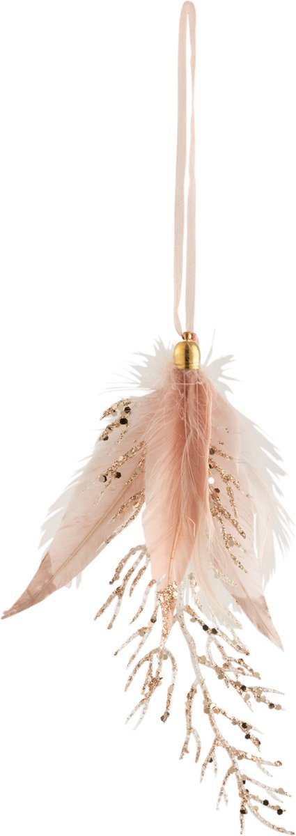 J-Line hanger Pluim + Steen Glitter - veren - lichtroze - 4 stuks