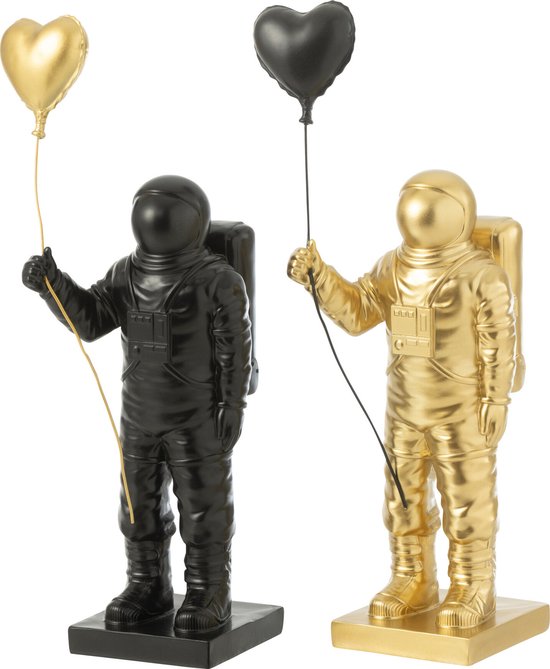 J-Line Astronautes Ballon Coeur Noir/Or Assortiment 2
