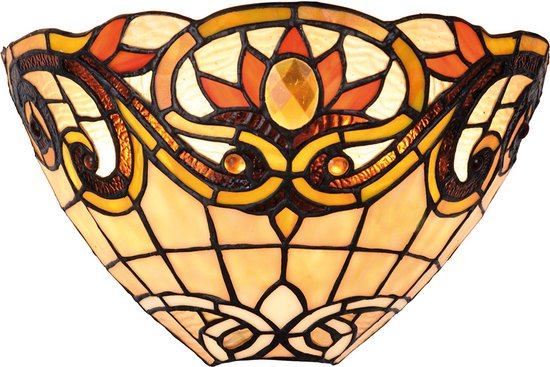 HAES DECO - Wandlamp Tiffany 30x15x20 cm Geel Bruin Metaal Glas Driehoek Muurlamp Sfeerlamp Tiffany Lamp