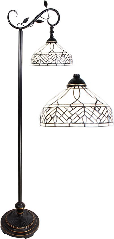 HAES DECO - Tiffany Vloerlamp 152 cm Bruin Beige Glas Staande Lamp Glas in Lood Tiffany Lamp