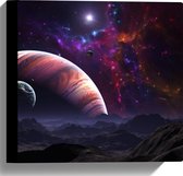 Canvas - Planeten en Sterren in het Heelal Zichtbaar vanaf Berglandschap - 30x30 cm Foto op Canvas Schilderij (Wanddecoratie op Canvas)