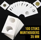 Allernieuwste.nl® 100 stuks 35 mm Kartonnen Munthouders Te Nieten - Beschrijfbaar Karton - Munt Houders Wit 35 mm