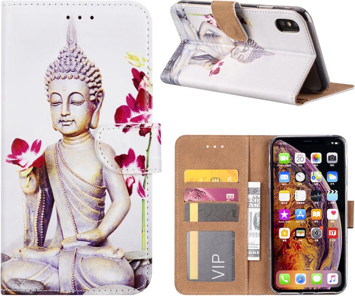 Cityhoesje - Bookcase iPhone XS Max incl. Pasjeshouder Boeddha