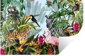 Muurstickers - Sticker Folie - Jungle - Natuur - Jongens - Meisjes - Kinderen - Zebra - Flamingo - 120x80 cm - Plakfolie - Muurstickers Kinderkamer - Zelfklevend Behang - Zelfklevend behangpapier - Stickerfolie