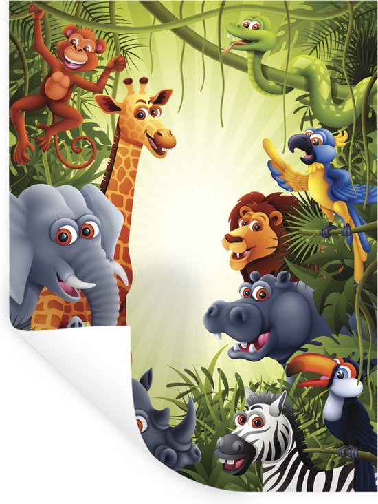 Runtoo Safari Dieren Muurstickers – Giraf, Leeuw, Olifant, Jungle Thema, Vinyl