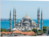 Acrylglas - Sultan Ahmet Moskee aan de Zee van Turkije - 80x60 cm Foto op Acrylglas (Met Ophangsysteem)