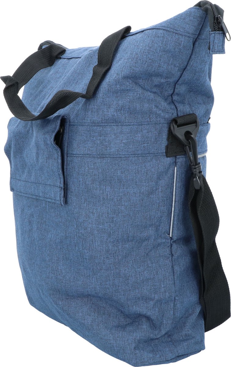 Dresco Enkele fietstas Blauw – 18 Liter – Ook als shopper of schoudertas te gebruiken - Extra voorvak - Spatwaterdicht polyester – 2 bevestigingshaken - Verstelbare schouderriem - Verstevigde bodem - Reflecterende accenten - Afmeting 49x45x18cm