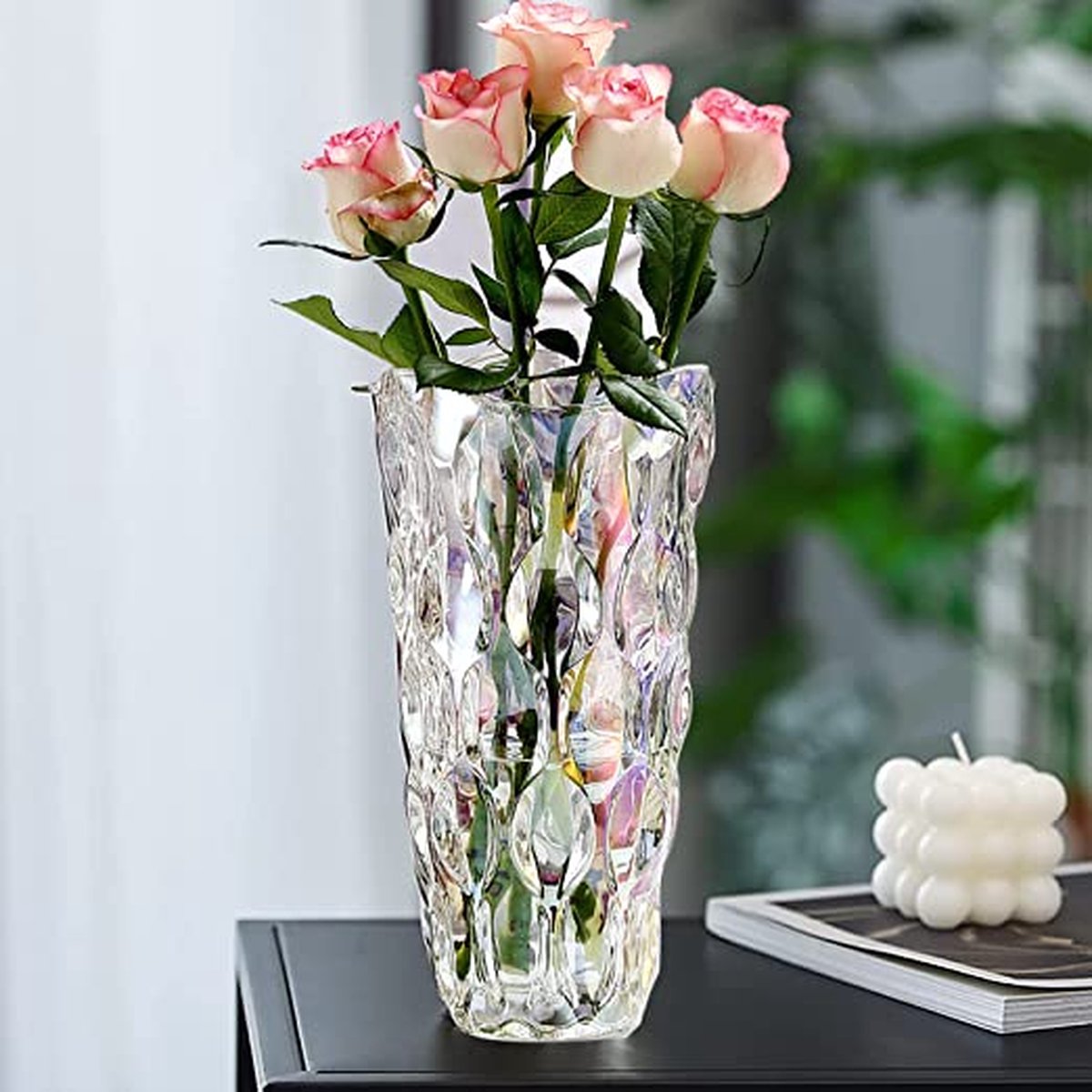 AmeliaHome Vaas 18,5 x 25,5 cm decoratieve vaas tafelvaas van glas decoratie Vitoria donkerblauw