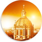 PVC Schuimplaat Muurcirkel - Top van St-Pietersbasiliek Kerk in Vaticaanstad onder Felle Zon - 50x50 cm Foto op Muurcirkel (met ophangsysteem)