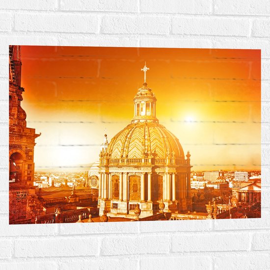 Muursticker - Top van St-Pietersbasiliek Kerk in Vaticaanstad onder Felle Zon - 80x60 cm Foto op Muursticker