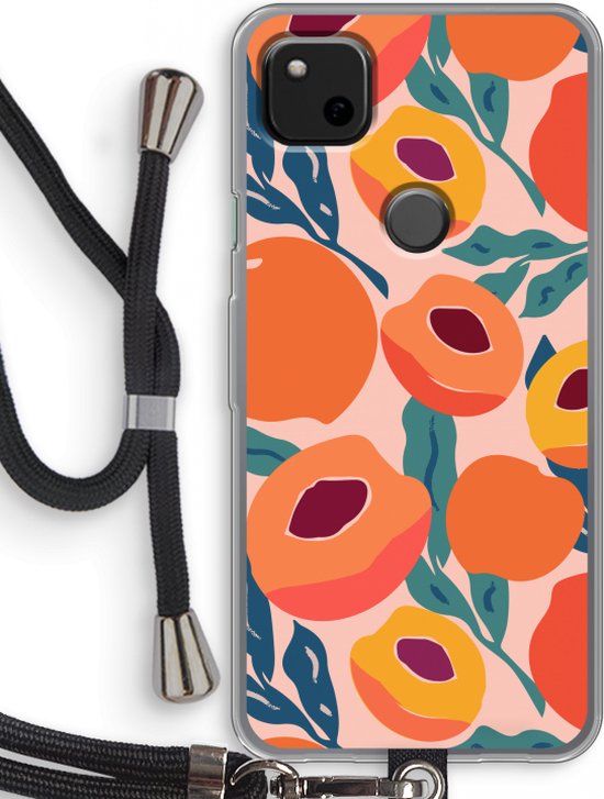 Case Company® - Coque Google Pixel 4a avec cordon - Pêche - Coque de téléphone avec cordon Zwart - Protection sur tous les côtés et sur le bord de l'écran