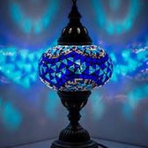 Lampe de table - Lampe mosaïque - Lampe turque - Ø 19 cm - Hauteur 34 cm - Handgemaakt - Lampe marocaine - Lampe orientale - Authentique - Bleu marine