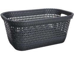Wasmand van rotan gevlochten - zwart - kunststof - 45 liter - 59 x 38 x 26 cm