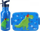 Crazy Dino lunchbox set voor kinderen - 2-delig - blauw - kunststof/rvs