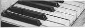 Dibond - Close-up van Toetsen van een Piano (Zwart- wit) - 90x30 cm Foto op Aluminium (Met Ophangsysteem)