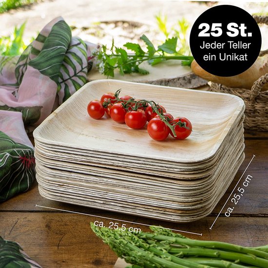 pièce de vaisselle en feuille de palmier carrée 25x25cm - 25 assiettes  jetables... | bol.com