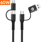 Synyq Oplaadkabel 4 in 1 - USB/USB-C/Micro USB - Oplaad kabel - Data kabel - 1 meter