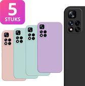 5 Pack - Hoesje Geschikt voor Xiaomi Redmi Note 11s - 5x Siliconen Shock Proof Case - Zwart + 4 Kleuren - Stevige TPU Cover - Multipack Gemixte Kleuren