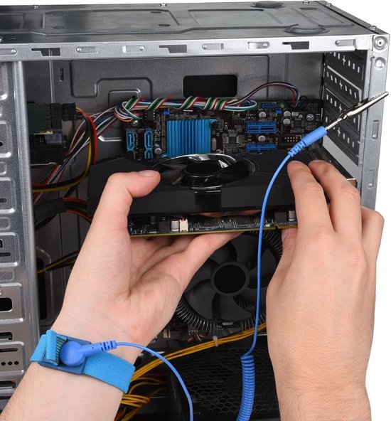 Antistatische Polsband ESD-armband Polsband voor ESD-mat Computer PC Gebouw Elektronica Reparatie Aarddraadsnoer met Metalen Krokodillenklem (Blauw