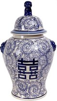 Fine Asianliving Chinese Gemberpot Handgeschilderd Porselein Blauw Wit D25xH46cm Double Happiness