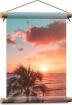Textielposter - Palmboom en Zee bij de Zonsondergang - 30x40 cm Foto op Textiel