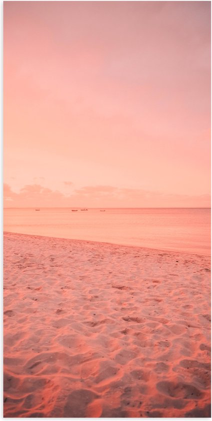 Poster (Mat) - Strand met Roze Gloed - 50x100 cm Foto op Posterpapier met een Matte look