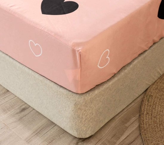 Hoeslaken 90x200cm kindermatrasbeschermer, roze liefdespatroon meisjes bedlaken voor eenpersoonsbed boxspringbed - 100% microvezel hoeslaken geschikt voor matrassen tot 25-30 cm