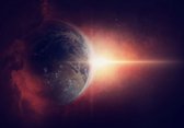 Fotobehang - Vlies Behang - Planeet Aarde vanuit de Ruimte - Heelal - Space - Universum - Cosmos - 254 x 184 cm