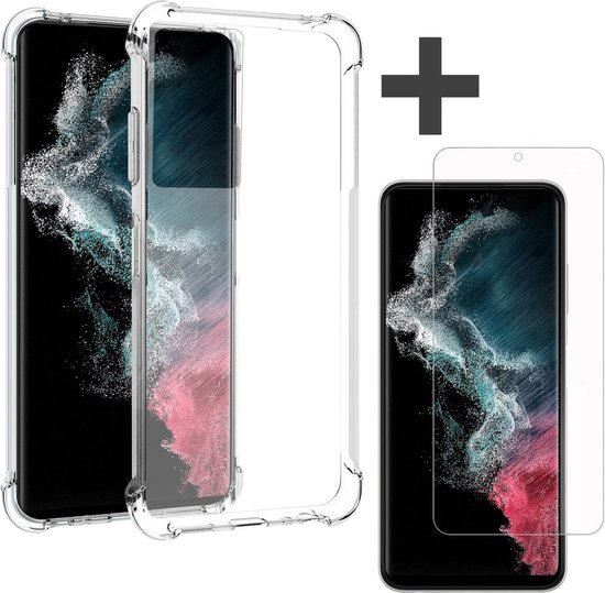 Coque Samsung Galaxy S22 Ultra Transparente Anti Choc Coque Arrière + Protecteur d'écran Samsung Galaxy S22 Ultra Verre Trempé Verre Trempé