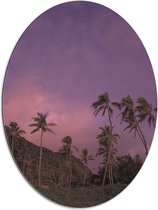 Dibond Ovaal - Palmbomen onder de Paarse Lucht - 60x80 cm Foto op Ovaal (Met Ophangsysteem)