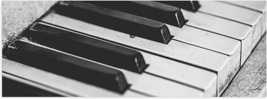 Poster (Mat) - Close-up van Toetsen van een Piano (Zwart- wit) - 60x20 cm Foto op Posterpapier met een Matte look