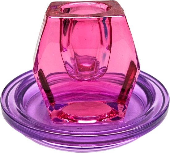 Bougeoir en verre Cactula pour 1 bougie de table en rose fushia avec violet  7 cm... | bol.com