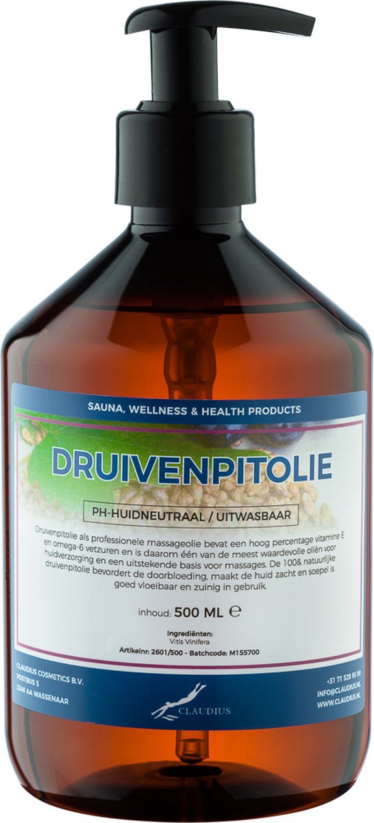 Goedkoopste Druivenpitolie 500 ml met pomp - 100 Natuurlijk - biologisch en koudgeperst - grapeseed oil