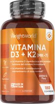 WeightWorld Vitamine D3 + K2 (MK-7) tabletten - 2000 IE + 75 mcg - 180 vegetarische tabletten