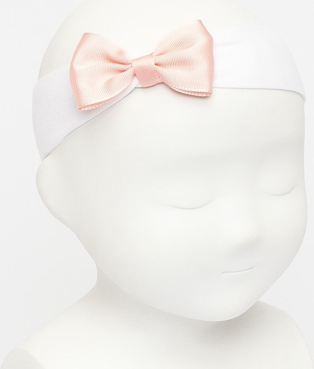 Siena Haarband Grosgrain Strik | Tricot Haarbandje | Baby | Zacht |Zalm/Roze | 6610